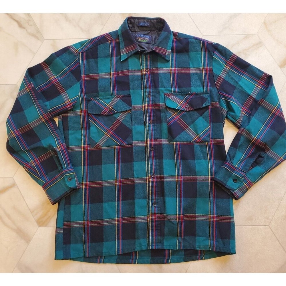 Vintage Backpacker Outdoors Casual Plaid Flannel Long Sleeve Shirt Size M Men's